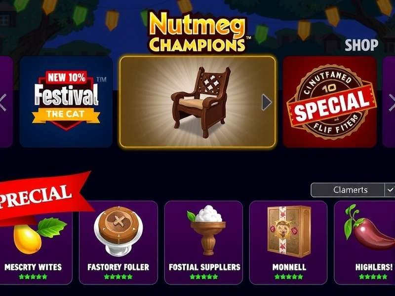 Nutmeg Champions - In-Game Store with Regional Offers Nutmeg Champions in-game shop showing festival special offers